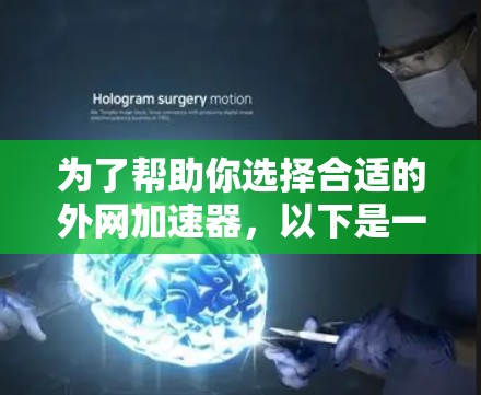 为了帮助你选择合适的外网加速器,以下是一些关键点和建议 为了帮助你选择合适的外网加速器,以下是一些关键点和建议